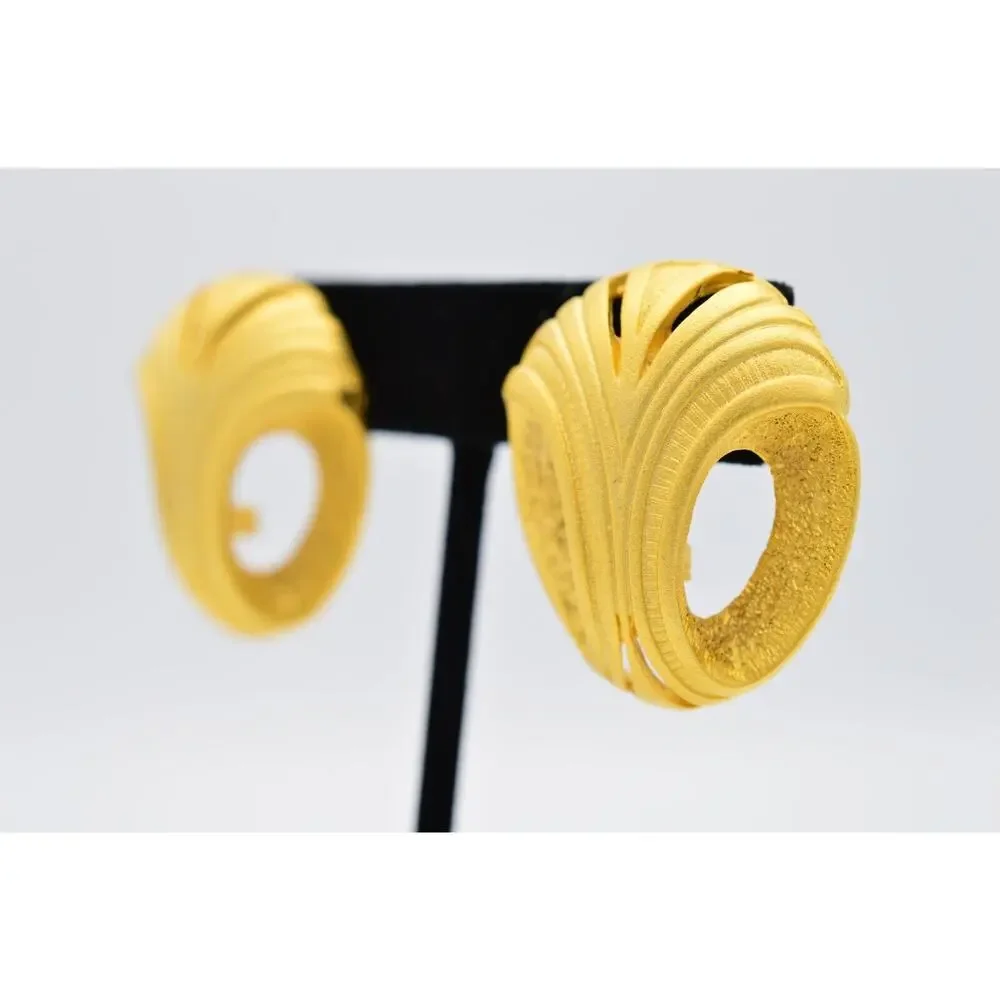 Vintage Earrings Brushed Gold Heavy Chunky Abstract Textured NOS 80s 1980s BinAA